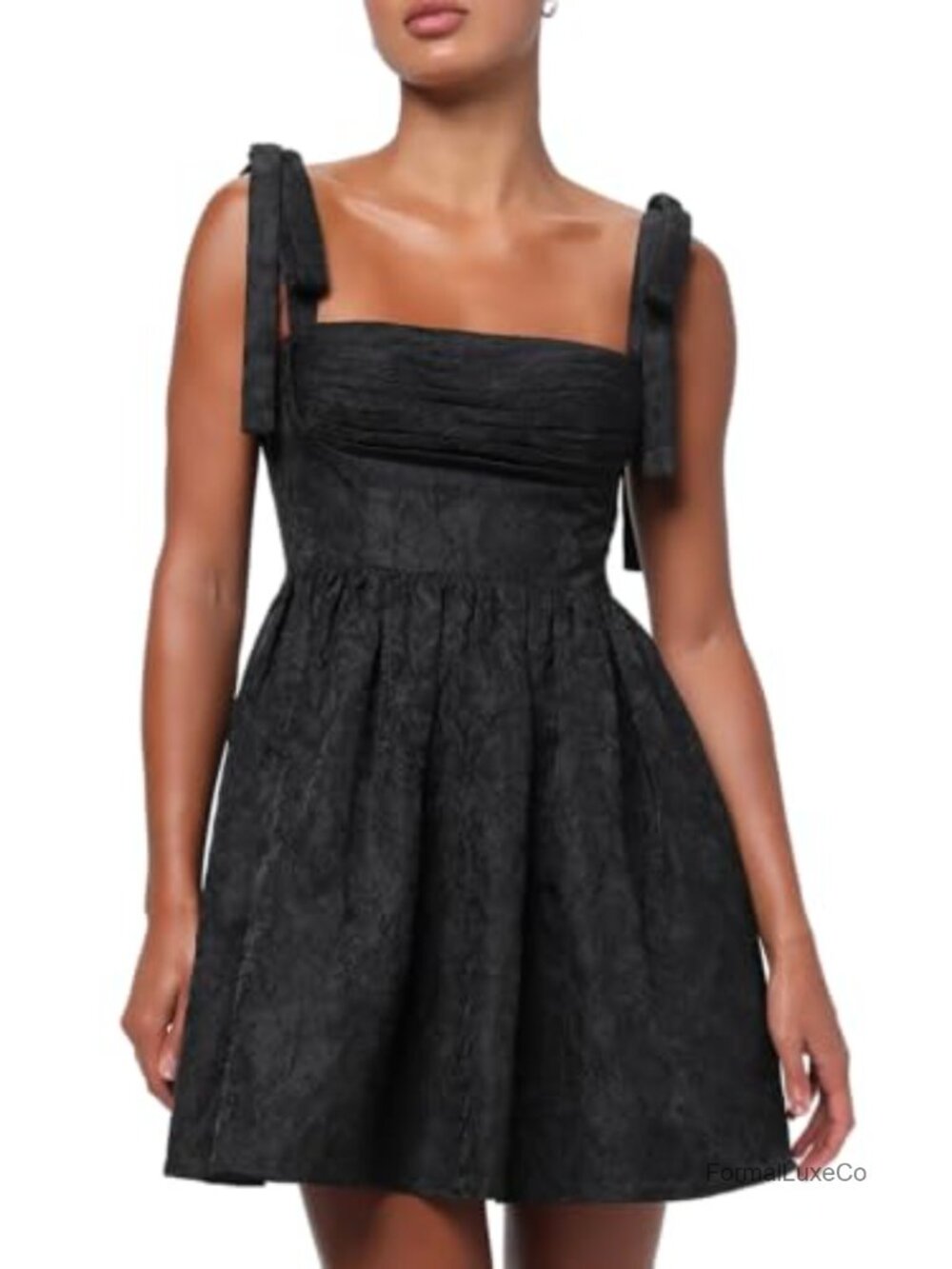 Cocktail Mini Dress Ruched Bodice Floral Jacquard